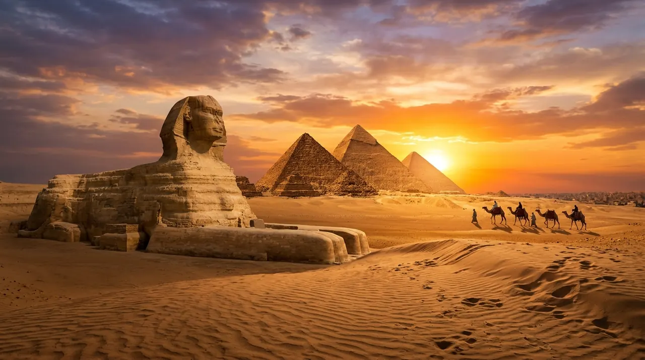 The Great Pyramids in Egypt during sunset