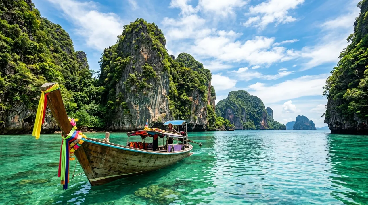 Limestone cliffs and emerald waters in Thailand